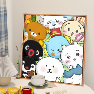 可爱卡通自嘲熊nagano小数字油画diy鼹鼠巴哥薯饼手绘填色充油画