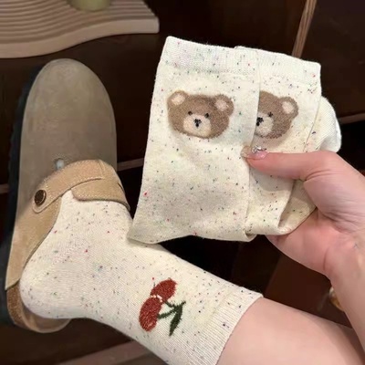 秋款可爱卡通樱桃中筒袜