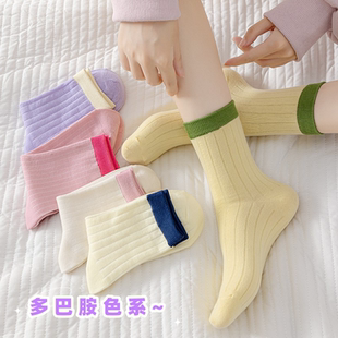新款 中筒袜日系潮运动中筒袜条纹中帮袜子MM 袜子女中筒春秋季