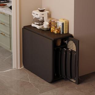 实木可折叠餐桌家庭小户型家用多功能电磁炉岩板吃饭桌伸缩折叠桌