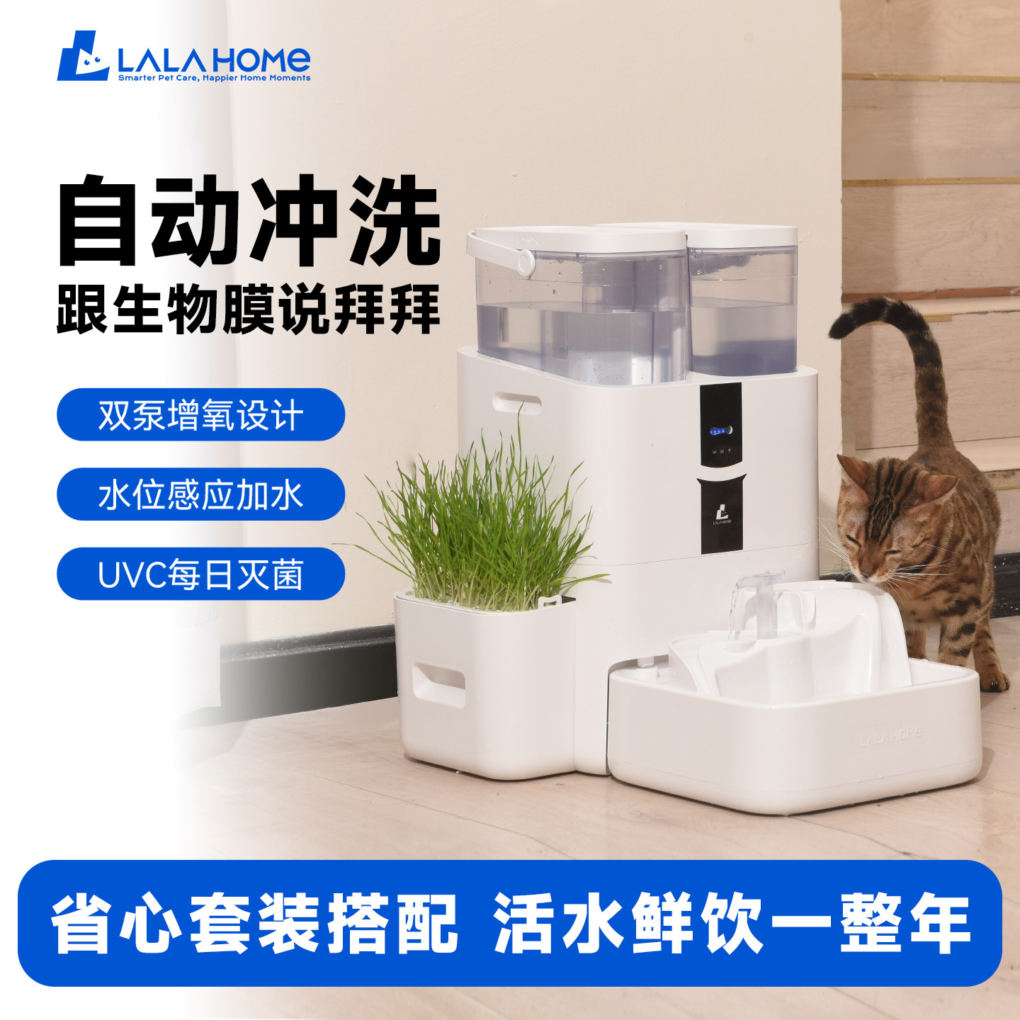LALAHOME狗狗猫咪饮水机净污分离宠物自动饮水器自动循环UVC杀菌