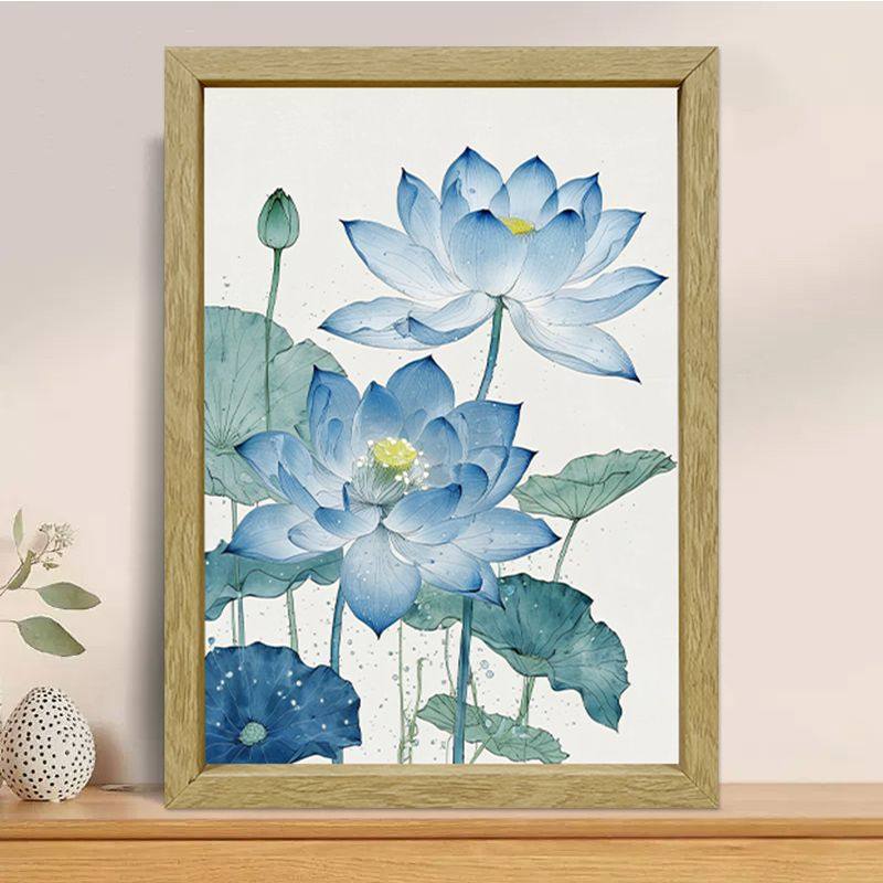 青花淡雅荷花十字绣满绣棉线手工刺绣桌面摆台画钻石画客厅玄关画,居家布艺,十字绣套件,淘宝优惠券,粉丝福利购,淘宝优惠卷