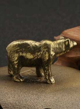 新款直销做旧仿古黄铜狗熊摆件古玩茶宠办公桌摆设黄铜动物金属工