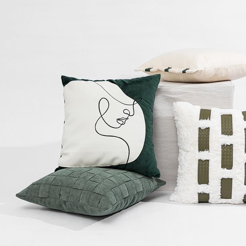 新款直销现代轻奢田园风墨绿奶白沙发靠垫高端家居样板间客厅软装