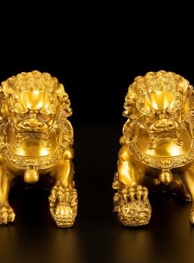 新款直销黄铜狮子摆件黄铜狮子一对门口办公室客厅店铺北京狮故宫