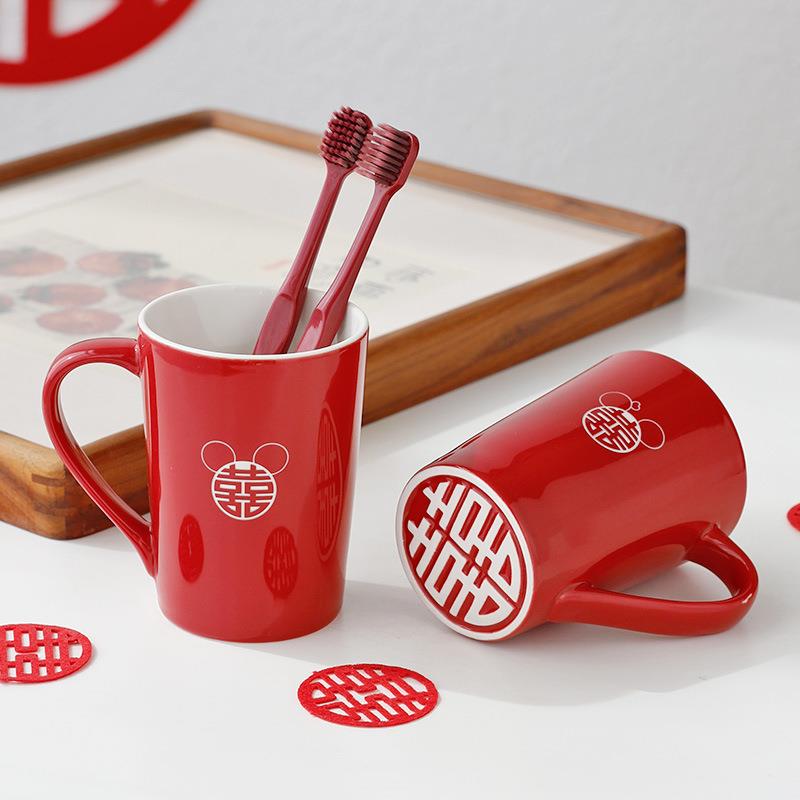 新款直销新婚结婚伴手礼新人洗漱杯子一对陶瓷漱口杯牙刷陪嫁用品