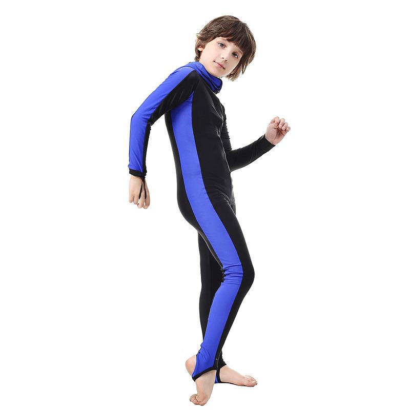 新款直销儿童泳衣男女连体长袖连帽防晒游泳衣套装冲浪服女童男童