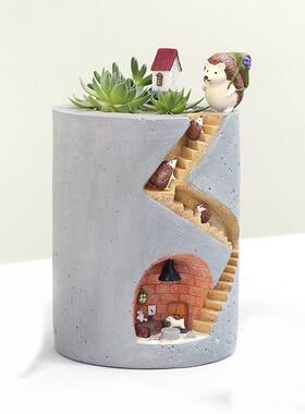 新款直销如果 创意树脂多肉水培花盆 家居园艺桌面盆栽摆设刺猬之