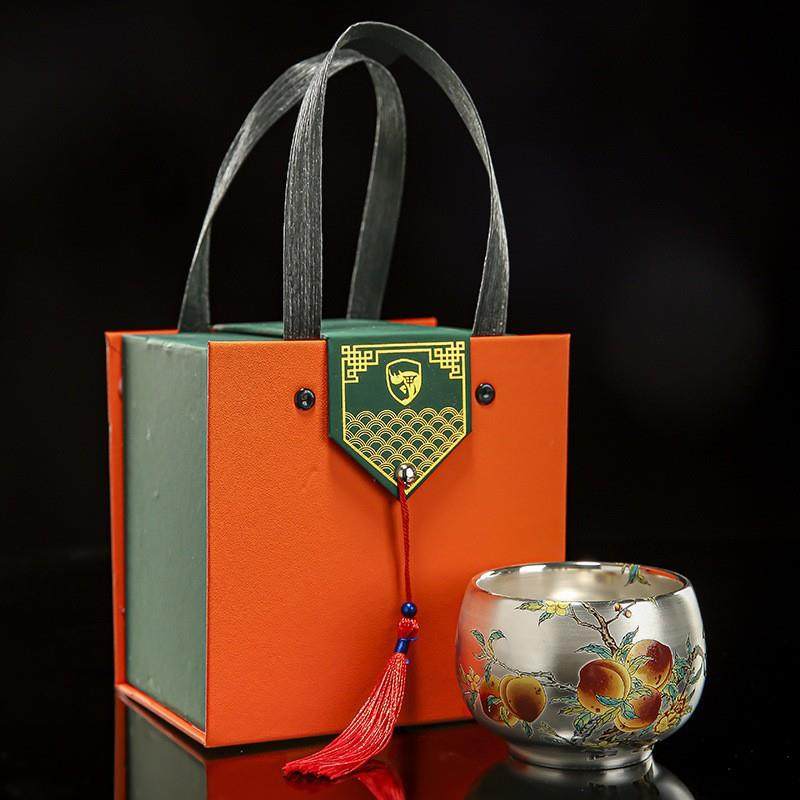 新款直销茶具礼品银杯子真银包银陶瓷鎏银手绘九桃主人杯大号单杯,餐饮具,茶杯,淘宝优惠券,粉丝福利购,淘宝优惠卷