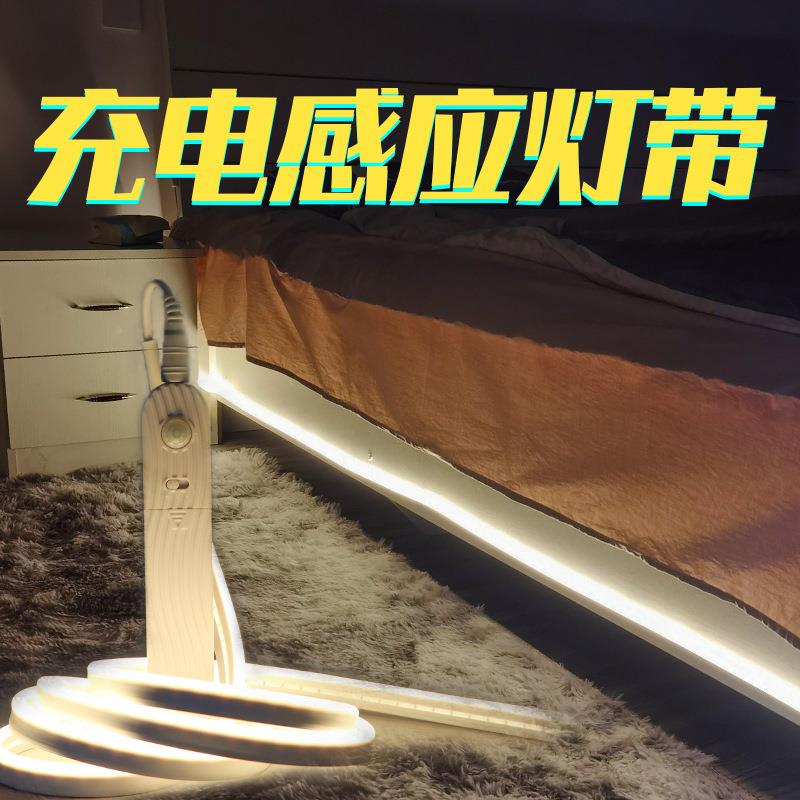 新款直销人体感应灯带充电式电池盒无线自粘5伏免布线柜床底光感