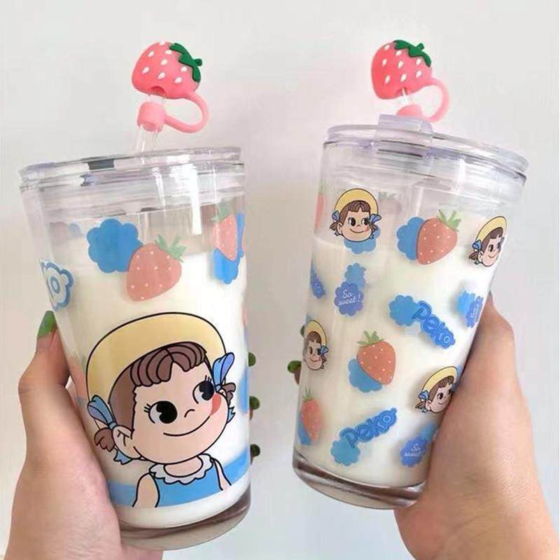 直销新款ins风玻璃杯吸管牛奶杯可爱卡通女孩刻度杯子礼品杯伴手,餐饮具,玻璃杯,淘宝优惠券,粉丝福利购,淘宝优惠卷