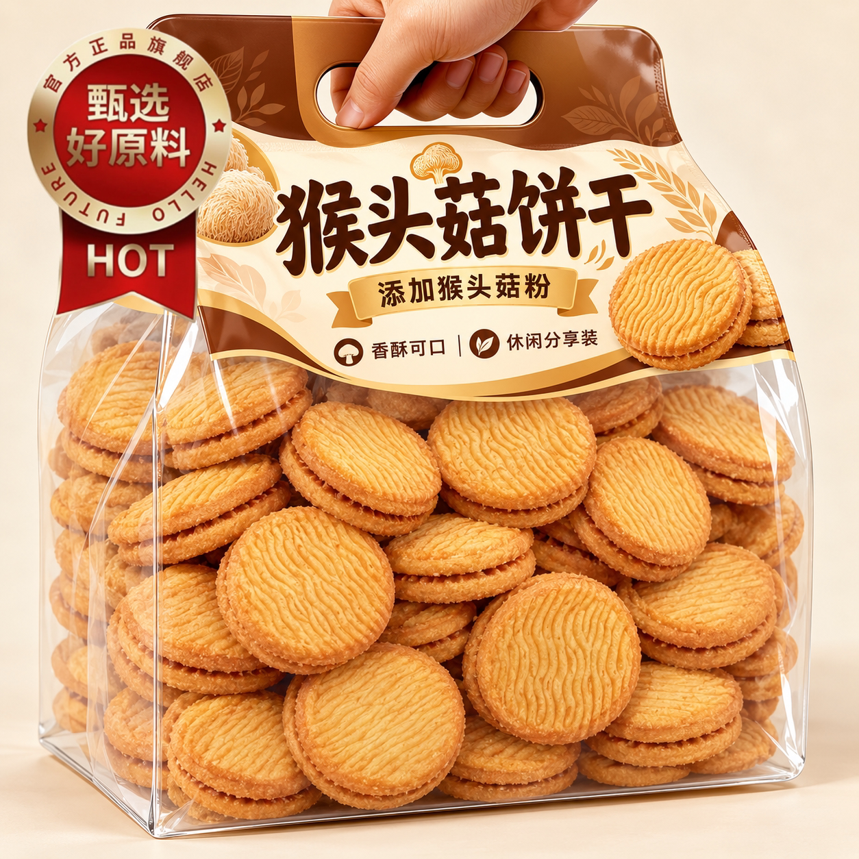 猴头菇饼干无加蔗糖独立小包装营养早餐胃代餐中老年健康零食小吃