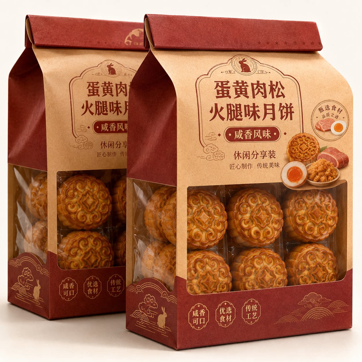老字号！广式经典蛋黄肉松火腿味大月饼正宗中秋月饼解馋糕点零食