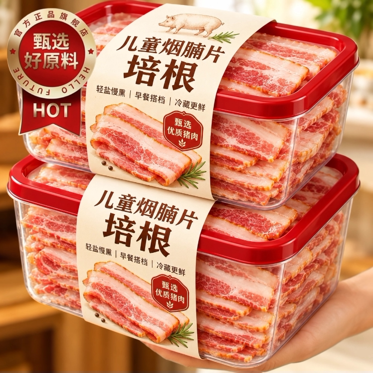 儿童培根原切烟腩培根无添加三明治手抓饼儿童营养早餐官方旗舰店