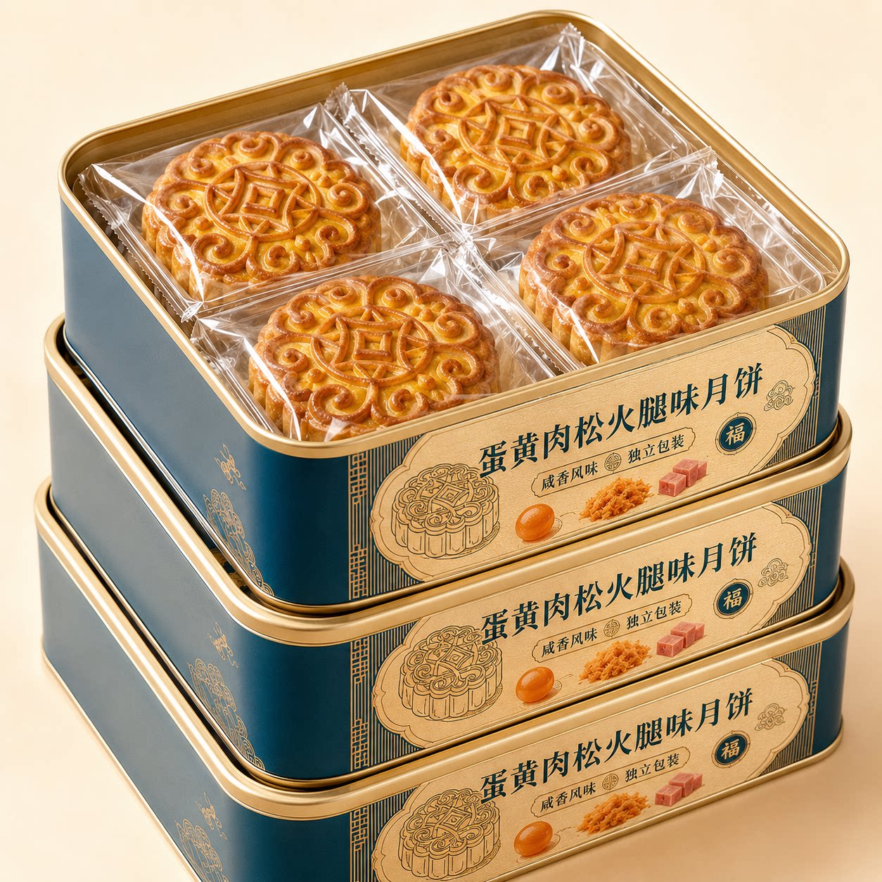 老字号！广式经典蛋黄肉松火腿味大月饼正宗中秋月饼解馋糕点零食