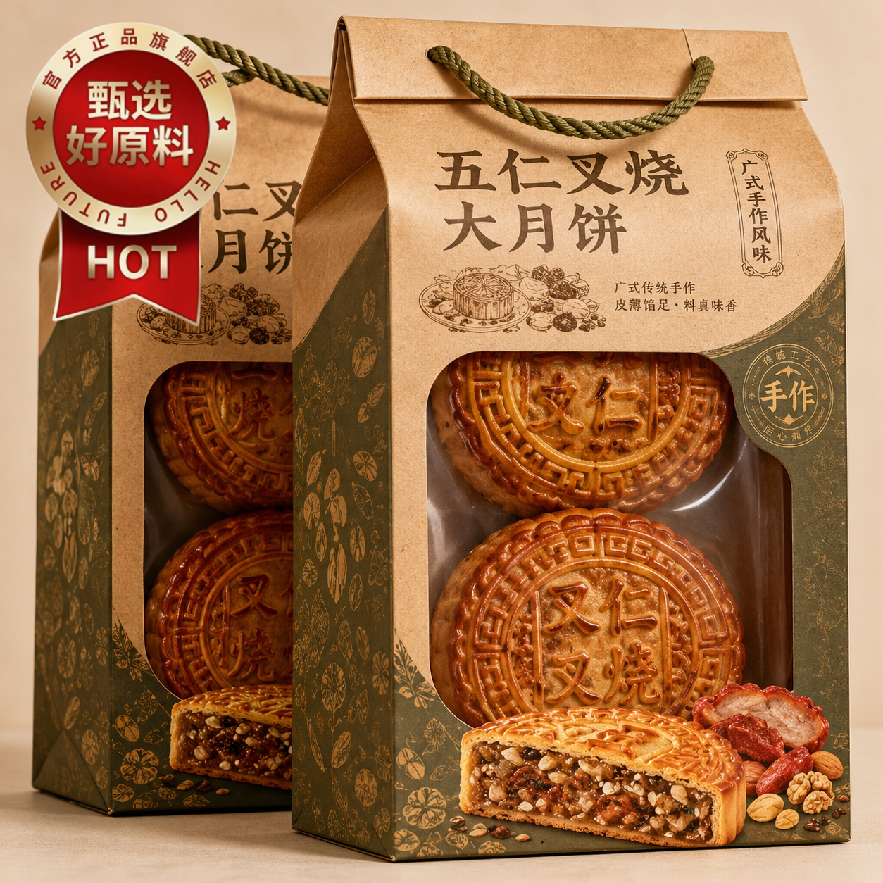广式伍仁叉烧大月饼中秋送礼老式手工新鲜五仁月饼老牌子黄金万两