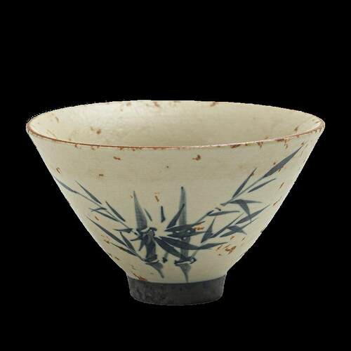 手绘青花火石红兰花斗笠杯陶瓷品茗杯家用主人杯功夫茶具品茗杯