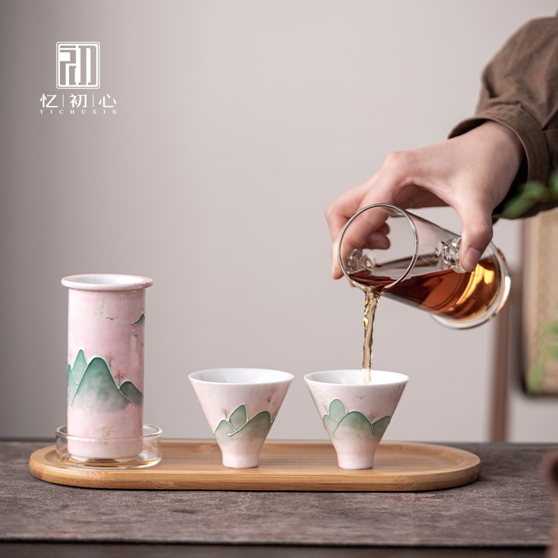 手绘粉黛陶瓷茶具套装家用功夫茶具玻璃红茶泡茶壶茶杯茶盘新中式