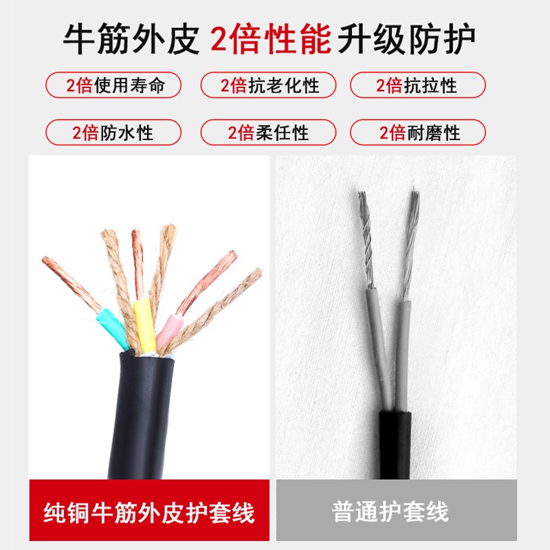 三芯电源线3芯电缆线 铜芯三相电线插头带线2.5平方铜芯电线 软线