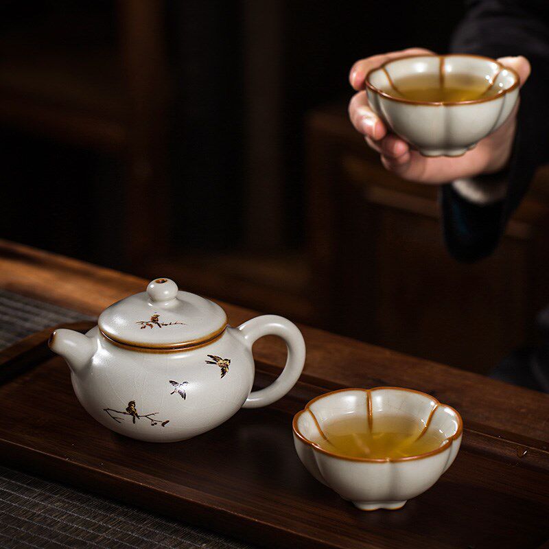汝窑月白茶壶陶瓷手工茶水壶西施壶小号功夫茶具家用冲泡茶器单壶