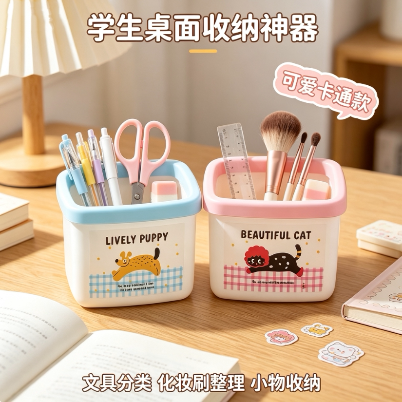 香肠狗卡通桌面收纳盒学生文具整理神器可爱动物收纳盒桌面收纳