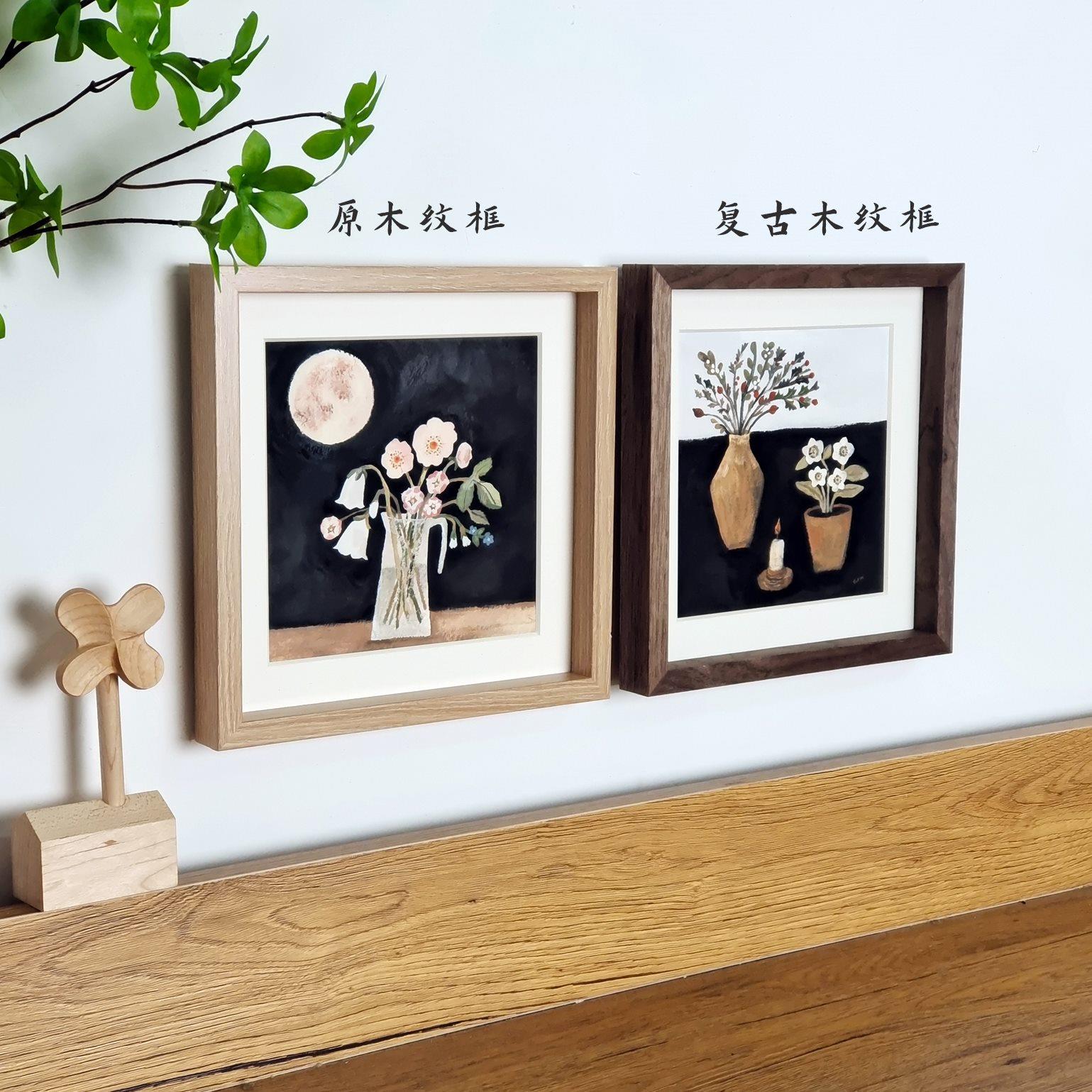 北欧现代手绘风植物花卉绿植摆台画斗柜玄关儿童房床头装饰画挂画图片