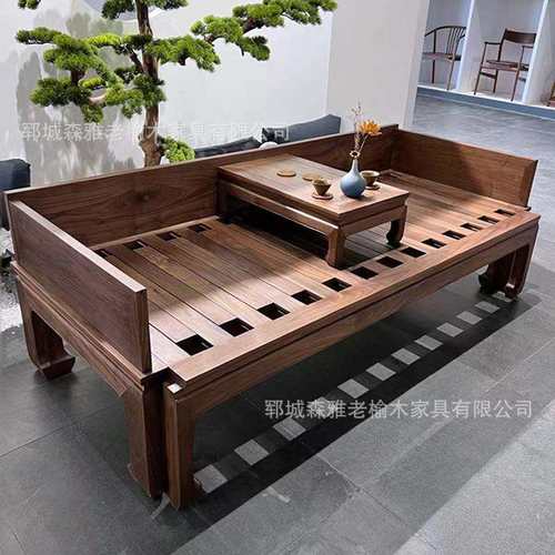 老榆木罗汉床客厅小户型两用实木推拉沙发床美人贵妃榻木沙发椅