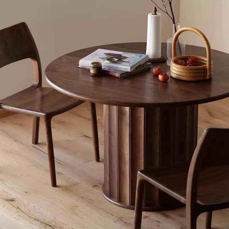 北美黑胡桃木全实木餐桌现代简约樱桃木圆餐桌家用小户型圆形饭桌