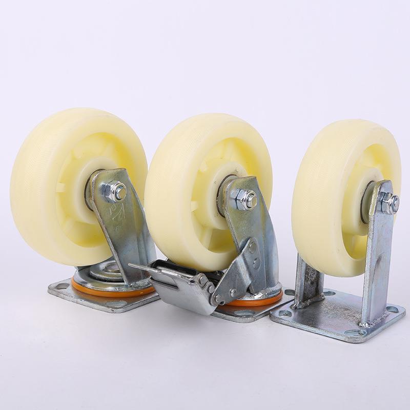 直销新款白尼龙6寸脚轮 双轴承重型工业轮子耐磨平板手推车轱辘轮