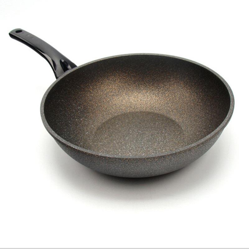 新款直销麦饭石炒锅30CM不粘锅电磁炉两用炒菜锅平底燃气涂层平底