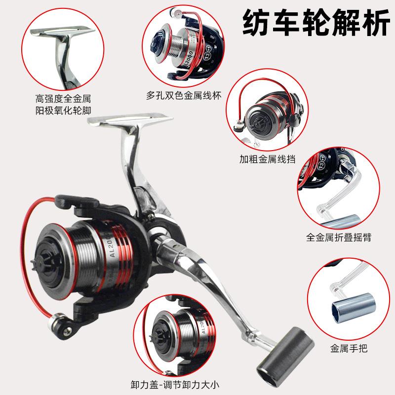 直销新款AL微物纺车轮全金属无间隙路亚纺车轮远投渔线轮打黑简易