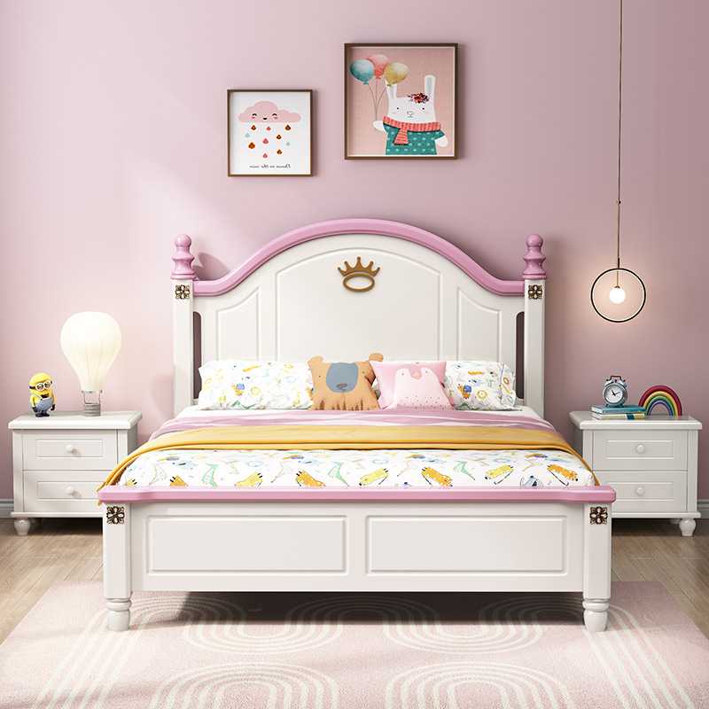 新款直销儿童床男孩女孩单人床1.5米地中海全实木床青少年卧室1.2