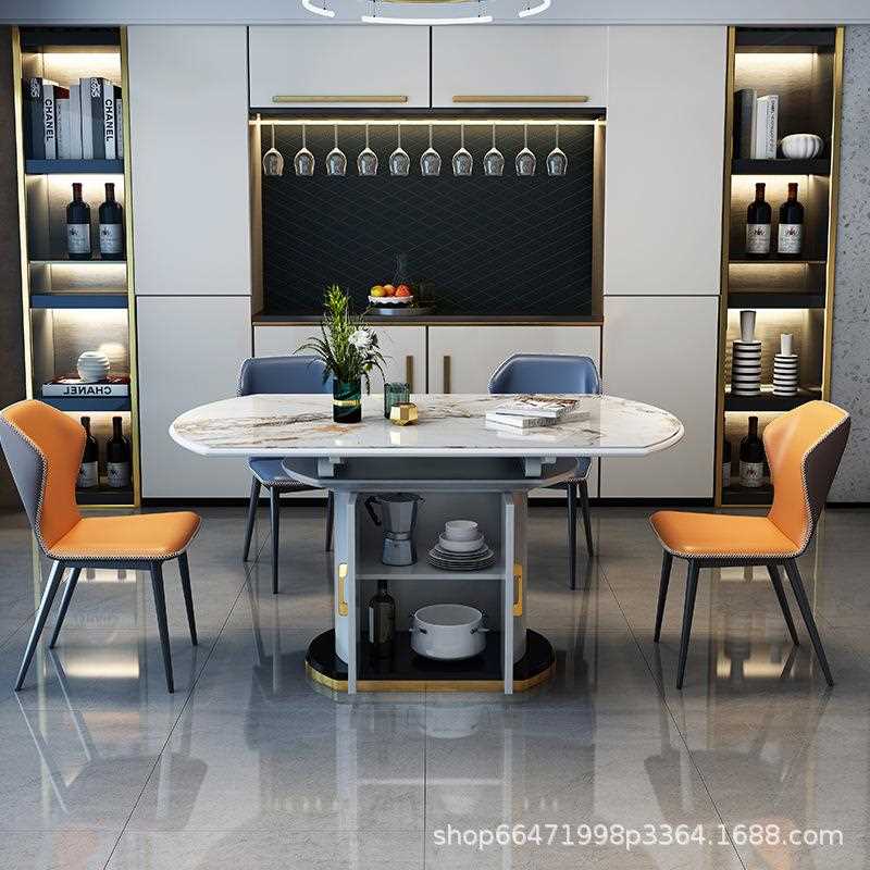 直销新款现代简约岩板餐桌椅家用可伸缩折叠意式轻奢实木框架饭桌