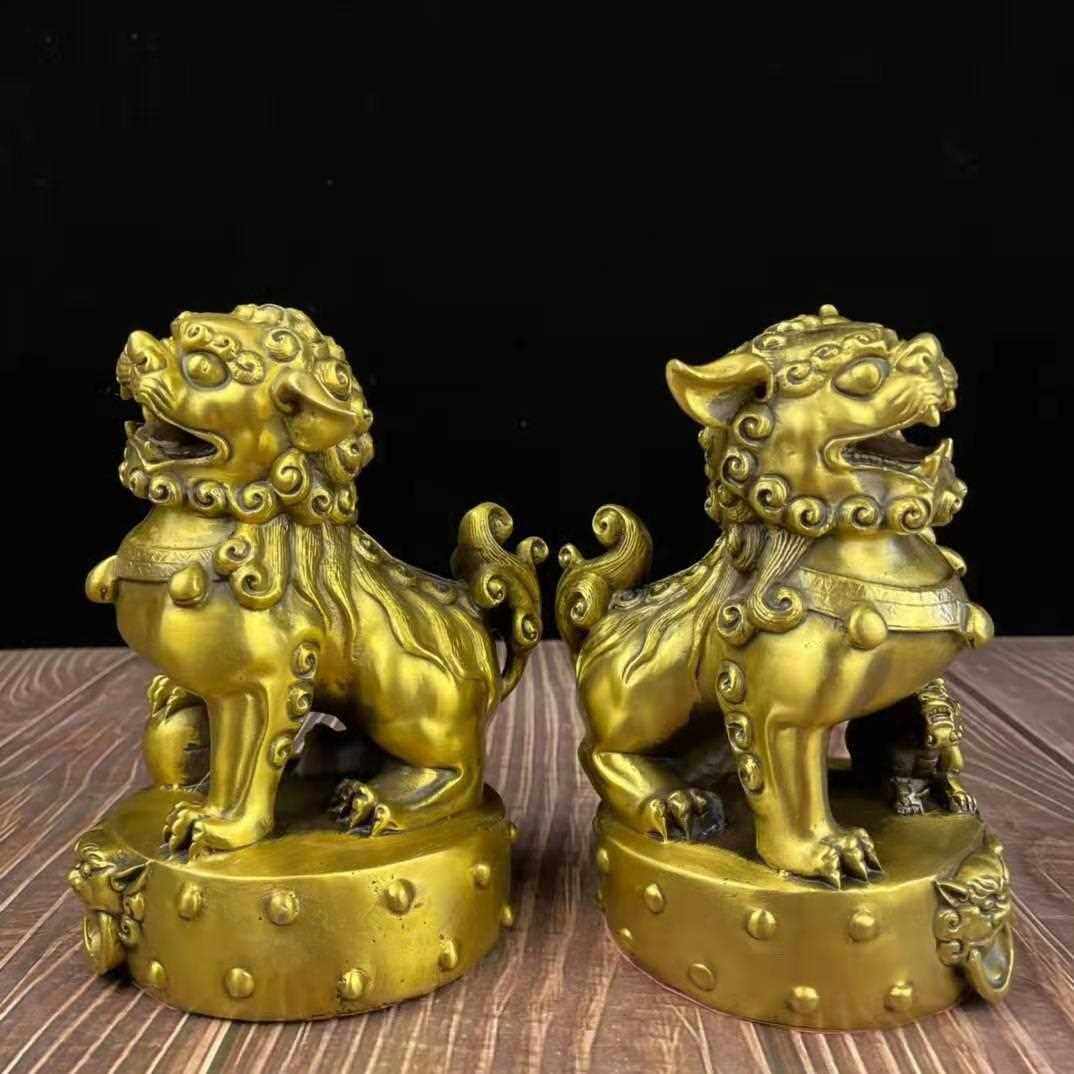 直销新款黄铜古玩铜器铜狮子一对站鼓铜狮收藏摆件礼品,家居饰品,装饰摆件,淘宝优惠券,粉丝福利购,淘宝优惠卷