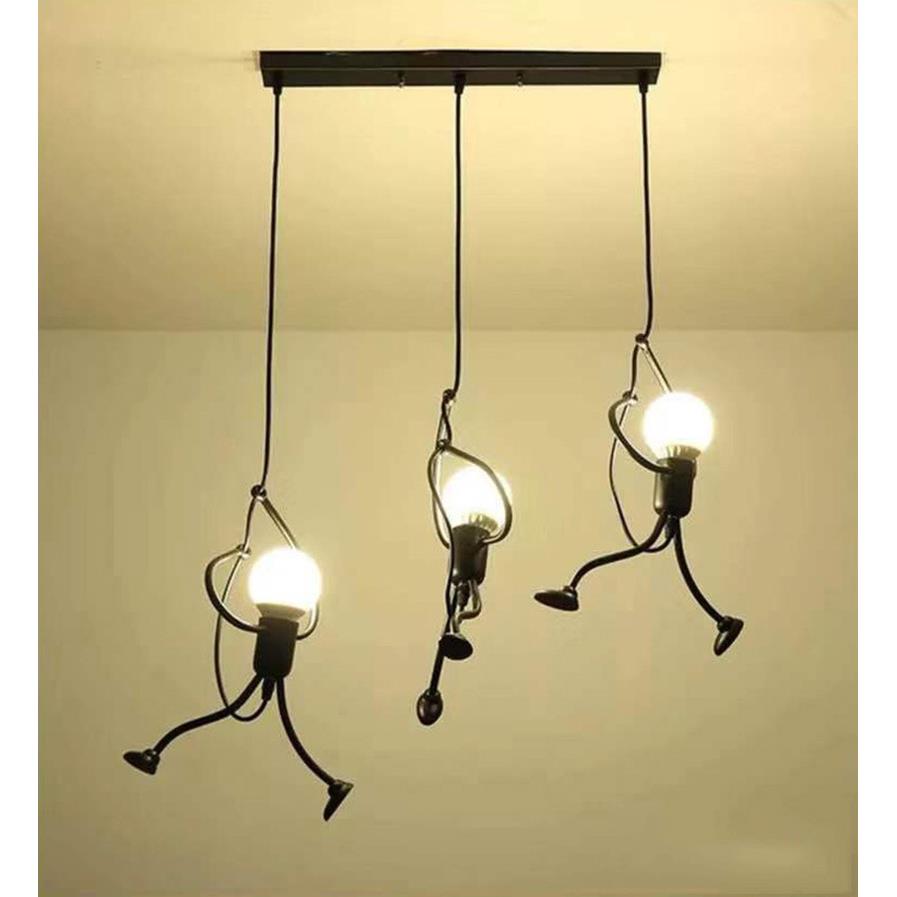 直销新款复古铁艺小铁人吊灯餐厅咖啡厅服装店客厅卧室LED灯创意