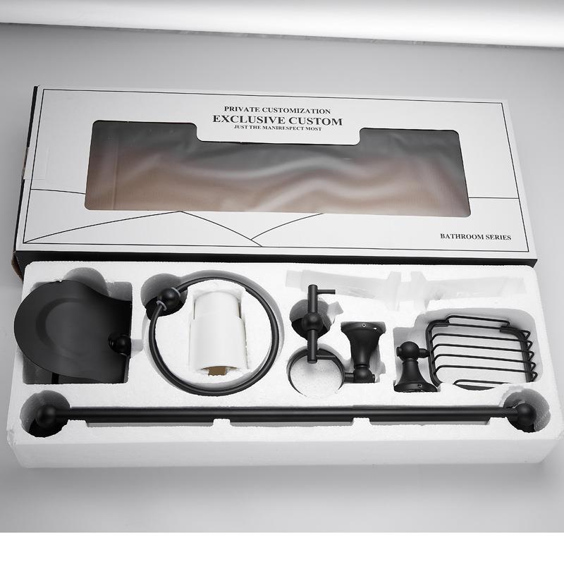 直销新款黑色不锈钢卫浴五金挂件套装毛巾环衣帽钩单杆毛巾架厕纸