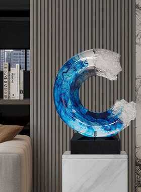直销新款酒店大堂客厅玄关透明雕塑摆件轻奢新中式现代抽象艺术品