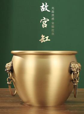 直销新款黄铜仿古故宫缸招家居客厅铜工艺品财狮头聚宝盆铜缸摆件