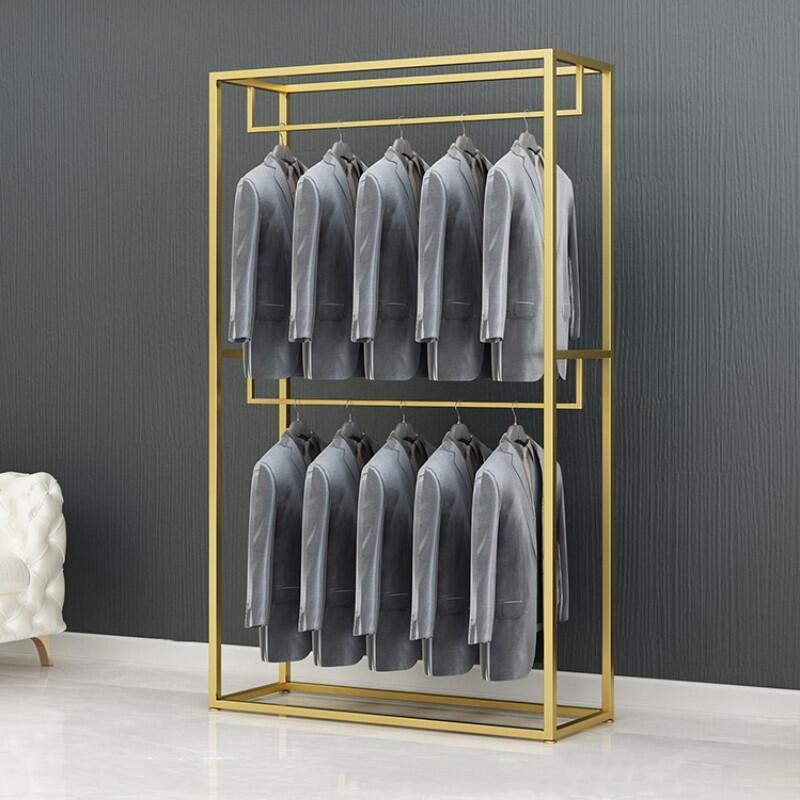 直销新款金色简约婚纱架子展示架落地式影楼服装店展示双层挂衣架