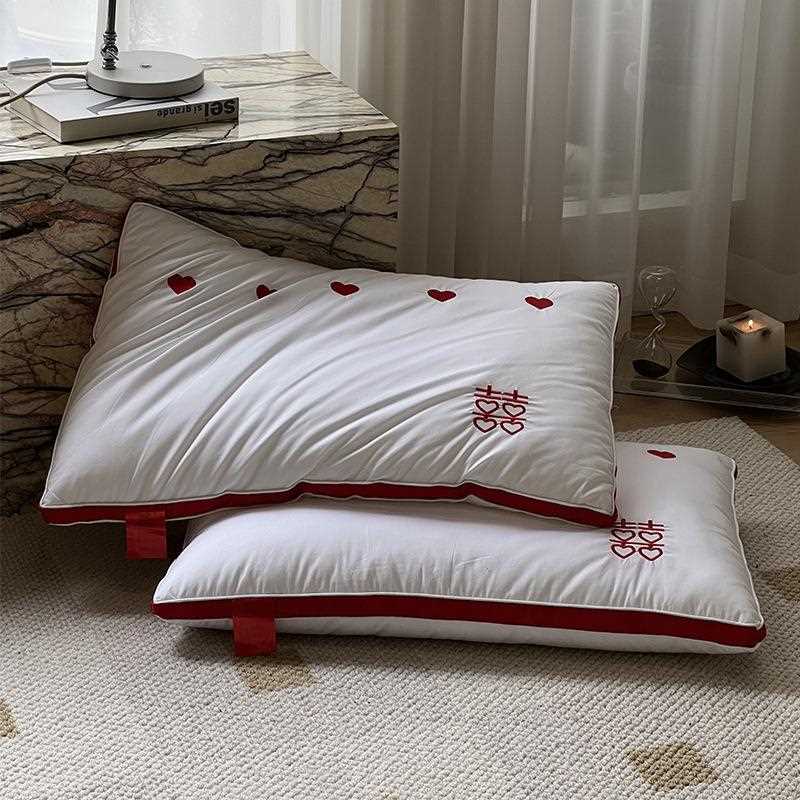 直销新款A类婚庆全棉纤维枕头枕芯词刺绣 家用护颈椎枕助睡眠单人