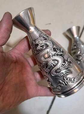 直销新款仿古乾隆年制白铜双龙戏珠分酒器乾隆制温酒杯工艺品家居