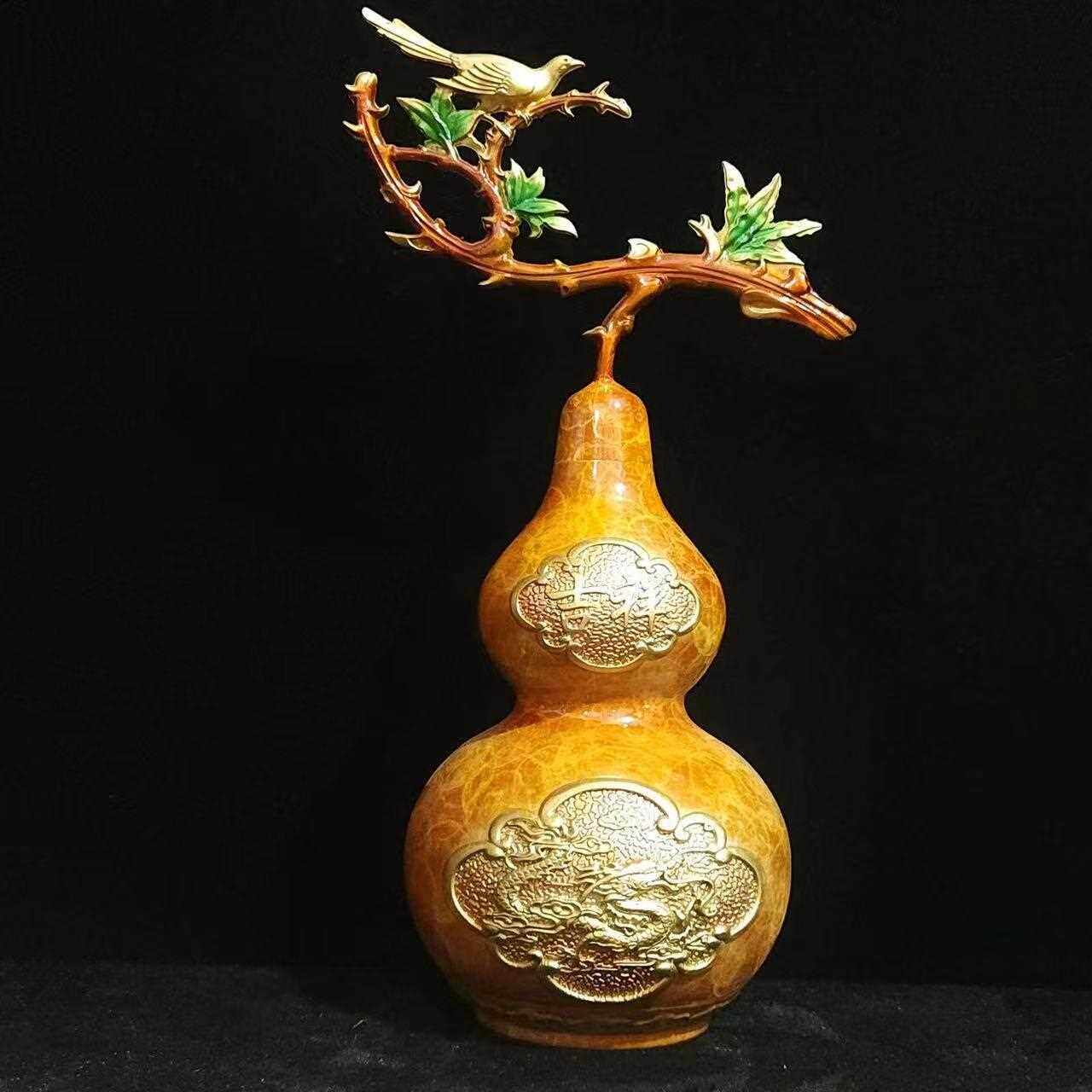 新款直销彩铜葫芦家居新中式摆设客厅玄关鸟语花香如意吉祥金玉满