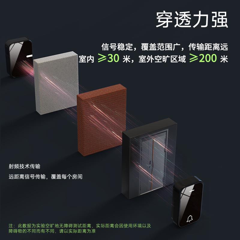直销新款新款黑色镜面电池无线门铃家用数码遥控音乐门铃远距离老