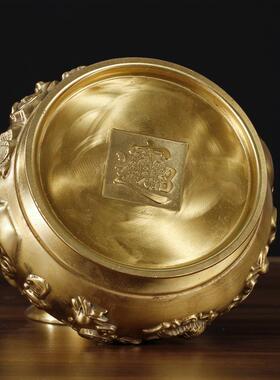 直销新款全黄铜开盖五路财神聚宝盆客厅办公室礼品艺摆件