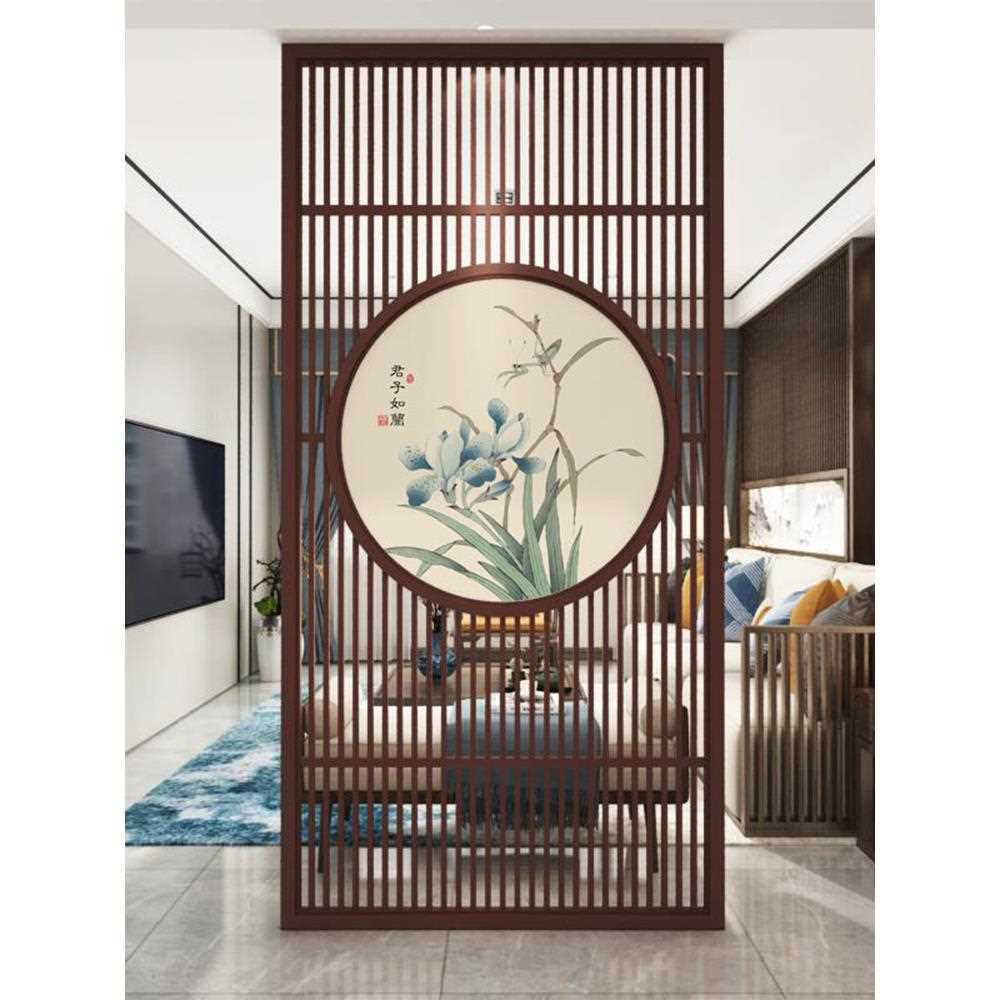 直销新款中式屏风隔断墙现代简约实木装饰客厅办公室山水花鸟纱画