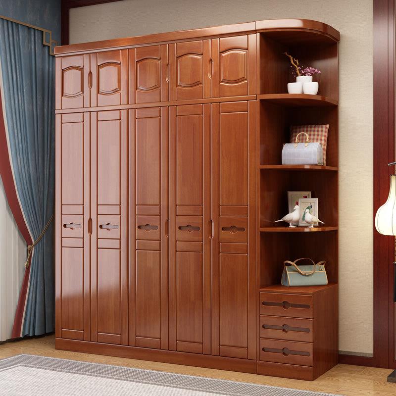 直销新款中式橡胶木衣柜实木衣橱现代简约对开3门4门5门6门卧室储