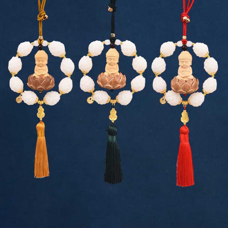 新款直销汽车挂件莲花吊坠佛装饰品葫芦福字装饰品创意黄杨木高档