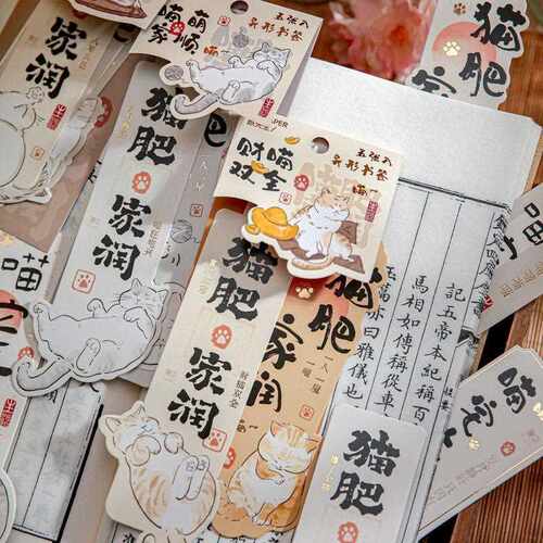 新款直销纸先生新中式异形书签 喵家润系列 猫咪插画祝福文字阅读