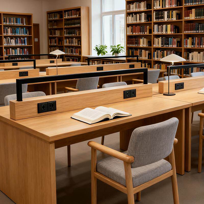 定制学校图书馆阅览桌自习室带灯阅读桌大学阅览室书籍馆书桌椅子
