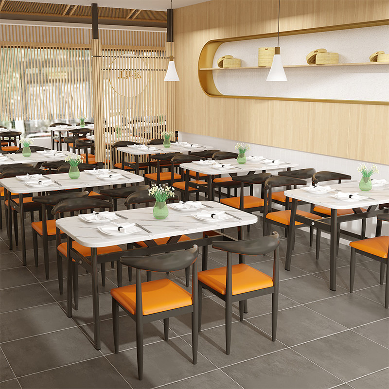 小吃饭店餐桌椅组合快餐店烧烤面馆经济型商用简易餐厅桌椅长方形
